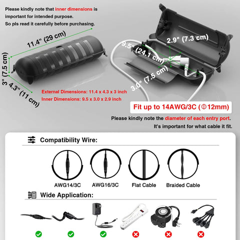 Tough As Nails Outdoor Extension Cord Cover And Weatherproof Electrical Outlet Protector Box with dimensions 11.4 x 4.3 x 3 inches.