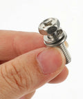 Close-up of a hex bolt with washer from the Beefy Stainless Steel Hex Nut And Bolt Set With Washers For Motorcycle Battery Terminals M6