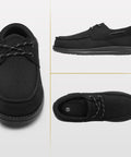 Men's Steel Toe Work Shoes Slip Resistant Lightweight Safety Loafers Built For Tough Jobs On Construction And Factory Floors With All Day Comfort And ASTM F2413 18 Impact Protection Black Size 7, front, side, and top view