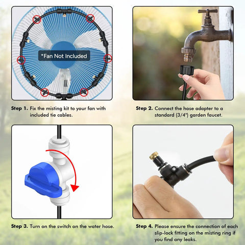 Outdoor Misting Fan Kit With 16.4 Ft Mist Hose For Patio And Backyard Cooling Portable Water Mister System With Independent Valve setup