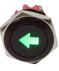 16Mm 5 Eighth Inch 12 Volt Green LED Metal Signal Indicator Dash Light With Single Arrow Black Housing Screw Base