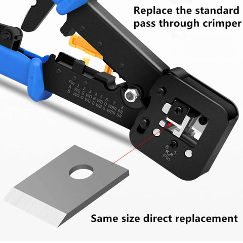 5 Pack Pass Through Crimper Cutting Blades 0.40x0.54 In replacement for most crimpers, SK5 steel installation diagram