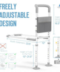 Adjustable Bed Rails For Seniors With Motion Lights And Storage Pocket showing dimensions and features in diagram