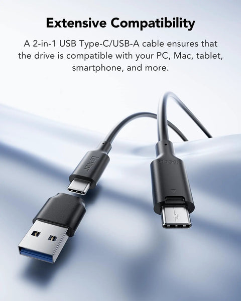 Dual USB Type-C and USB-A cable for ES3 1TB External SSD Portable USB 3.2 Gen 2 Drive With Read Up To 1050 MB Per Second And Write Up To 1000 MB Per Second, High Speed Solid State Storage For IPhone 16 And 15 Series, Mac, PS5, Xbox, Laptop And PC, Silver.