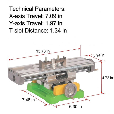 Heavy Duty Cross Slide Table For Milling Machine With Dual Axis X Y Travel Adjustment Smooth Operation Cast Iron Base Aluminum Worktable, 7.09 in X-axis
