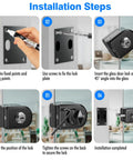 Frameless Glass Door Lock With Grip Tight Clamp Design, Zero Drill Install Required, installation steps with tools and lock.