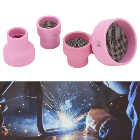 Top Tier Ceramic Welding Cup Kit For TIG Torch With 12 14 16 Size Inner Diameter Lens Nozzles center hole, 3 pink ceramic nozzles for WP series.