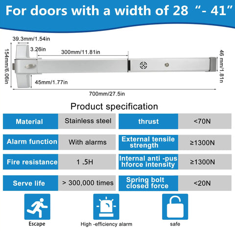 Premium Push Bar Panic Exit Device With Exterior Lever Handle And Loud Emergency Alarm For Commercial Doors Up To Thirty Six Inches Beefy Construction Top Shelf Security