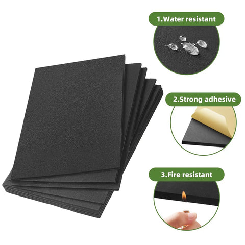 8 Pack 12X8 Inch Neoprene Foam Pads With Rock Solid Adhesive Grip Non Slip Shock Resistant Rubber Pads For Drawers And Gear Soundproof Vibration Damping Compact Heavy Duty Cushioning, showing texture and features.