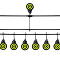 Six Target Air Gun Resetting Target for 22 and 177 Caliber Pellets and BBs, tough steel, compact weather ready set, front view.