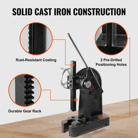 Built Tough Manual Arbor Press With 3 Ton Ratchet Leverage Action And Boss Level Cast Iron Construction For Precision Stamping Bending And Killer Metal Fab Projects