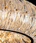 Curved Crystal Ceiling Pendant Light Ring LED Lamp Modern Home Decor Warm Glow Adjustable Wire Fixture with detailed glass design.