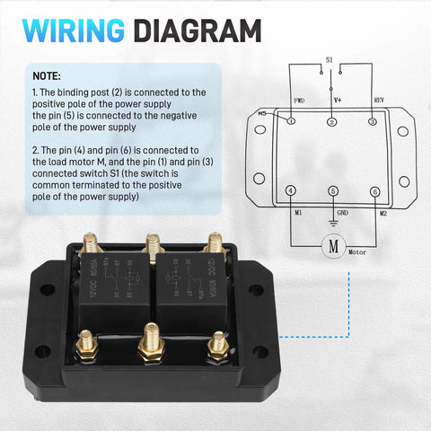 Wiring diagram for 2 Pack 12V Heavy Duty Forward and Reverse Relay Module for Motors Up to 60A to 80A Replaces 5541100.
