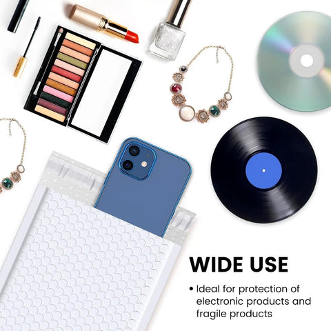White Bubble Mailers 6x10 Inch Outer, 6x9 Inch Inner, Self Seal Padded Mailing Envelopes with accessories for wide use