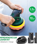 Person using Cordless Car Buffer Polisher With Two 2000mAh Batteries And Charger, 6 Inch Waxer Kit on car surface