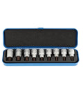 Heavy-Duty Half Inch Drive Screwdriver Bit Socket Set, 9-Piece With Torx T20 Through T60, in a blue case, ITX19PM Style