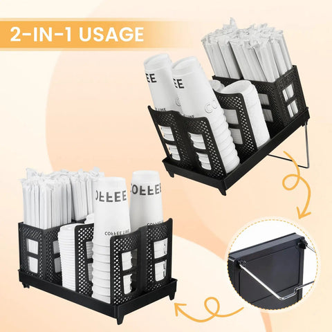 Paper Cup And Lid Holder With Straw Organizer For Countertop Coffee Station Bar Kitchen Or Office Black Fits 8 Oz To 22 Oz Cups