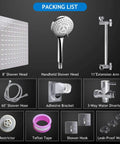 Packing list for 8 Inch Rain Shower Head Set With 11 Inch Adjustable Extension Arm And 5 Function Handheld Shower Head