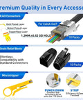 All In One Ethernet Crimping Tool Kit With Wire Stripper, 10 Cat7 RJ45 Pass-Through Connectors, Boots, and Mini Stripper Overview