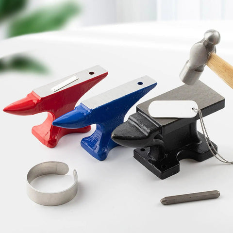 Round Iron Jewelry Anvil Set for Metalworking Tools With Smooth Hammering Surface in red, blue, and black colors