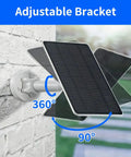 Solar Panel Charger For Essential 2K Outdoor 2nd Gen Essential XL Camera 2nd Gen And Essential Spotlight Camera With USB C And Micro USB Plug 9.8ft Weatherproof Cable Outdoor Security Camera showing adjustable bracket and rotation angles