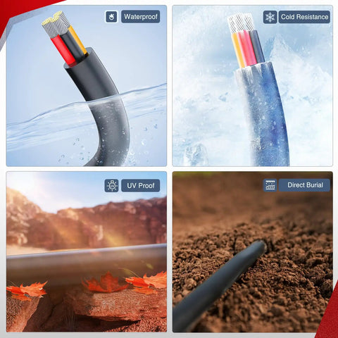 Heavy Duty 50 Foot 20 AWG 3 Core Electrical Wire Featuring Solid Tinned Copper with waterproof and UV proof insulation.