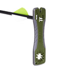 3 In 1 Broadhead Wrench And Sharpener For Archery in gray and olive with arrow, multipurpose tool for tightening and sharpening.