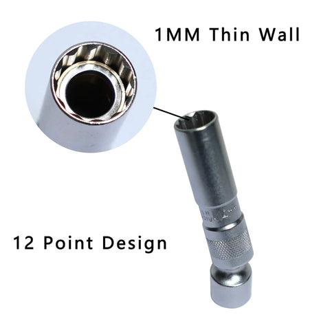 BMW 16mm Magnetic Thin Wall Spark Plug Socket With Extra Strong Magnet And Swivel Head For Easy Plugs Change Slim Reach For Tight Engine Bays Keeps Plugs From Dropping Pro Grade Automotive Tool, 12-point design