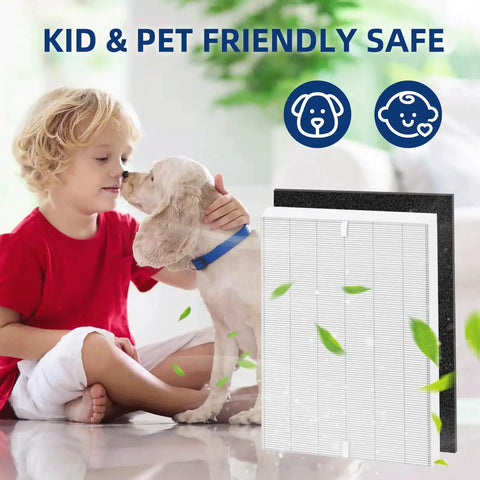 Child and dog with Replacement Air Purifier Filter Kit with 2 H13 True HEPA Filters and 8 Activated Carbon PreFilters, kid and pet friendly