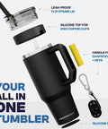 Heavy Duty 50oz Tumbler With Double Wall Insulation Keeps Drinks Ice Cold Or Piping Hot All Day Long Cinnamon Stainless Steel Build with flip straw lid and silicone top.