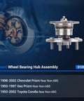 Rear Wheel Bearing And Hub Assembly For Toyota Corolla 1993 To 2002 Geo Prizm 1993 To 1997 And Chevy Prizm 1998 To 2002 Four Lug Non ABS