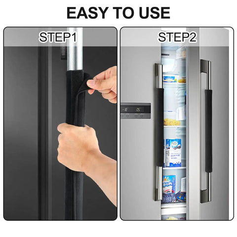 Fridge Handle Covers Pack Of 2 Gray 16 By 4 Inches Keep Handles Clean shown in use on refrigerator handle
