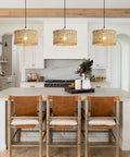 White Rattan Pendant Light With Handwoven Rope Shade For Boho Vibe Kitchen Island And Dining Room in modern kitchen setting