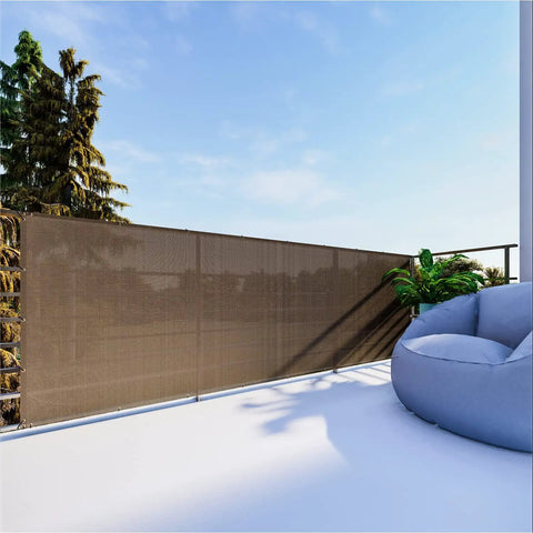Straight Up Heavy Duty Balcony Privacy Fence Screen Mesh Windscreen Block Sunlight And Breeze For Deck Patio Porch Backyard Outdoor Shade Cover Brown With Grommets on balcony railing.