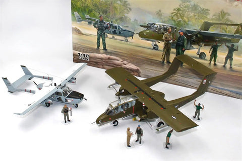 Old-School Vietnam Era USAF Airfield Model Kit Scale 1 To 48 With OV-10A And O-2A Aircraft And 5 Pilot And Tech Figures display