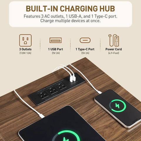 Legit Top Tier Electric L Shaped Standing Desk With One Touch Height Adjustable Sit Stand Workstation And Built In Storage Drawer Dual Motor Office Table For Home Sweet Setup showing built-in charging hub with multiple ports.