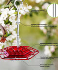 Outdoor Hummingbird Feeder With 30 Feeding Ports, Saucer Style, Ant Proof, Red Feeder Hanging in Garden, Decorative Flowers