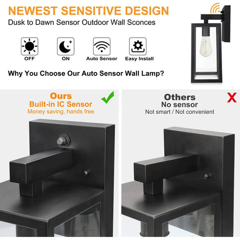 Built Like A Tank Dusk To Dawn Outdoor Wall Light 13 Inch Waterproof Sconce With Smart Sensor design comparison