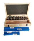 Wooden case of 18 Piece CNC Keyway Broach Set With Bushing Shim Kit For Half To One And A Half Inch Sizes High Speed Steel Cutting Tools