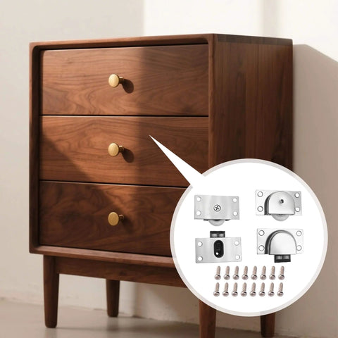 Silent Gliding Sliding Cabinet Door Hardware Kit With Nylon Wheels shown near a wooden dresser installation view
