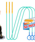 50 Inch Reusable Drain Snake 3 Pack Tough Nylon Hooks designed for pulling hair clogs from sinks and showers, easy rinse cleanup.