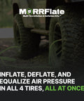 MORRFlate multi tire inflation kit connected to off-road vehicle tires in forest setting