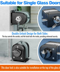 Frameless Glass Door Lock With Grip Tight Clamp Design, Zero Drill Install Required, 304 Stainless Steel, Brushed Black Finish, Heavy Duty Build, Rock Solid Security, Fits Quarter To Half Inch Glass, Easy Peasy Setup For Modern Homes, double unlock design on single glass door.