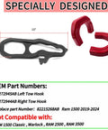 RAM 1500 Tow Hook Covers Red Silicone Rubber Upgrade Front Tow Hook Protector for 2019 to 2025 Models shown with dimensions