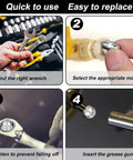 Step-by-step guide for using 25-Pack Heavy Duty Grease Fittings Kit with M6 Zerk Nipples in high-strength steel.