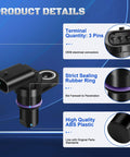 Camshaft Position Sensor For VW And Audi 2013-2020 Fits Jetta, Passat, Beetle, detail view of 3-pin connector and sealing ring