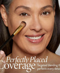 Angled Precision Concealer Brush for liquid and cream concealer used under eyes, showcasing cruelty-free makeup tool in action.