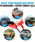 OBD2 Diagnostic Cable For 808 Series Scanners 16 Pin DB15 OBDII Adapter with illustrations of compatible vehicles
