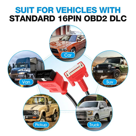 OBD2 Diagnostic Cable For 808 Series Scanners 16 Pin DB15 OBDII Adapter with illustrations of compatible vehicles