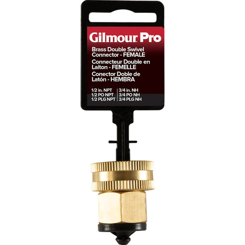 Beefed Up Brass Double Female Hose Connector With Swivel, One Half Inch NPT Female To Three Quarter Inch NH Female, Garden Hose Adapter, Corrosion Resistant, Pro Grade Quick Fit For Easy Watering Projects, brass connector on package